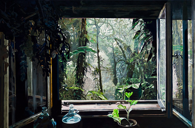 Pohled z okna v Moskevské 2, 2012, olej na plátně, 130×200 cm, soukromá sbírka