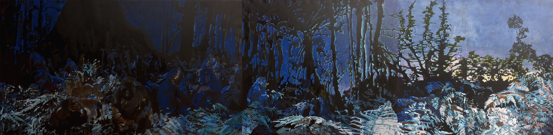 Za soumraku (triptych), akryl na plátně, 105×430 cm