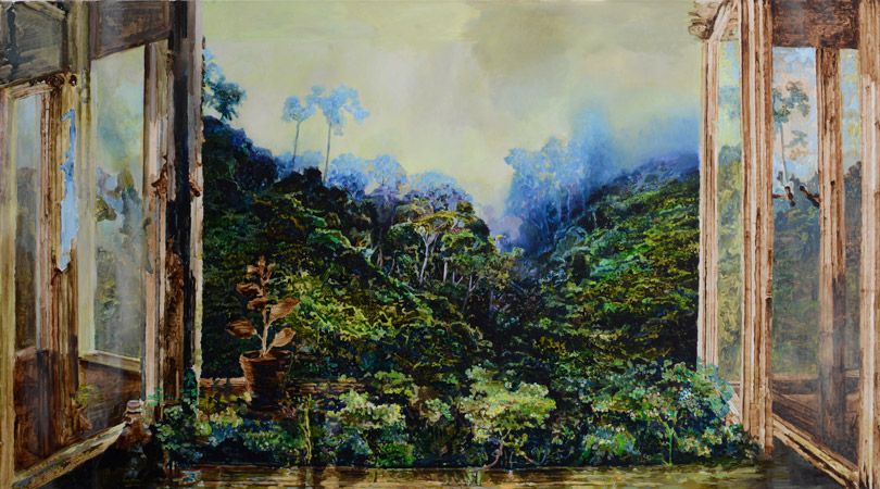 Okno 20, Welcome, akryl na plátně, 110 × 200 cm, soukromá sbírka