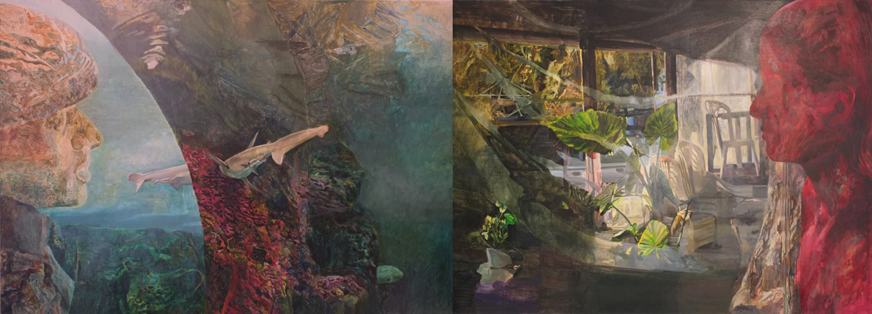 Cesty Mahmouda Al Haj Huseina Sulaimana Hasana, 2018, akryl, 100×180 a 130×170 cm, diptych, soukromá sbírka