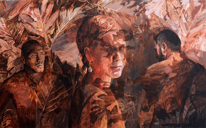 Tongánci 2, akryl na plátně, 100 × 160 cm