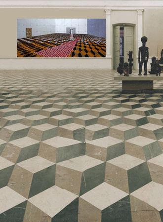 Velká kamufláž - vizualizace 1, 2004, kombinovaná technika, 250x460 cm